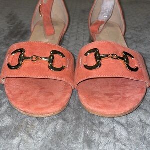 NWOT Patricia Green Horse Bit Sandals. Size 8. Pink/Coral Color.  Low Heel.